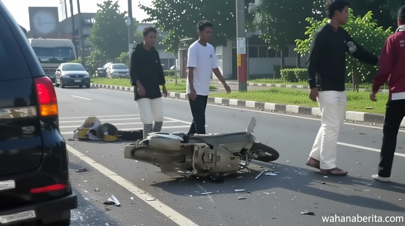Pemotor Jatuh Lalu Tabrak Minibus di Puncak Bogor – 1 Orang Luka