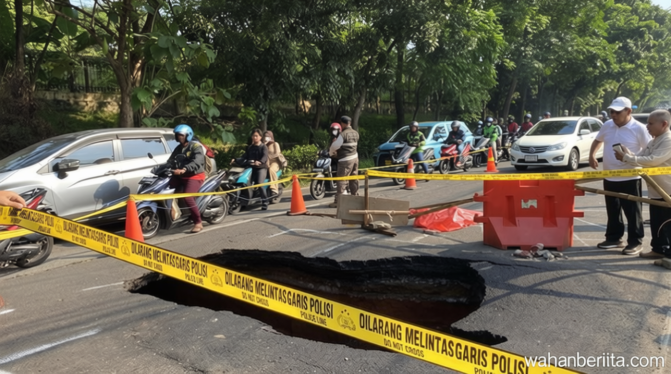 Penampakan Jalan Lenteng Agung Jaksel Amblas Bikin Lalin Arah Depok Macet