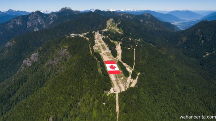 Jelang Piala Dunia – Kanada Bentangkan Bendera Raksasa di Gunung