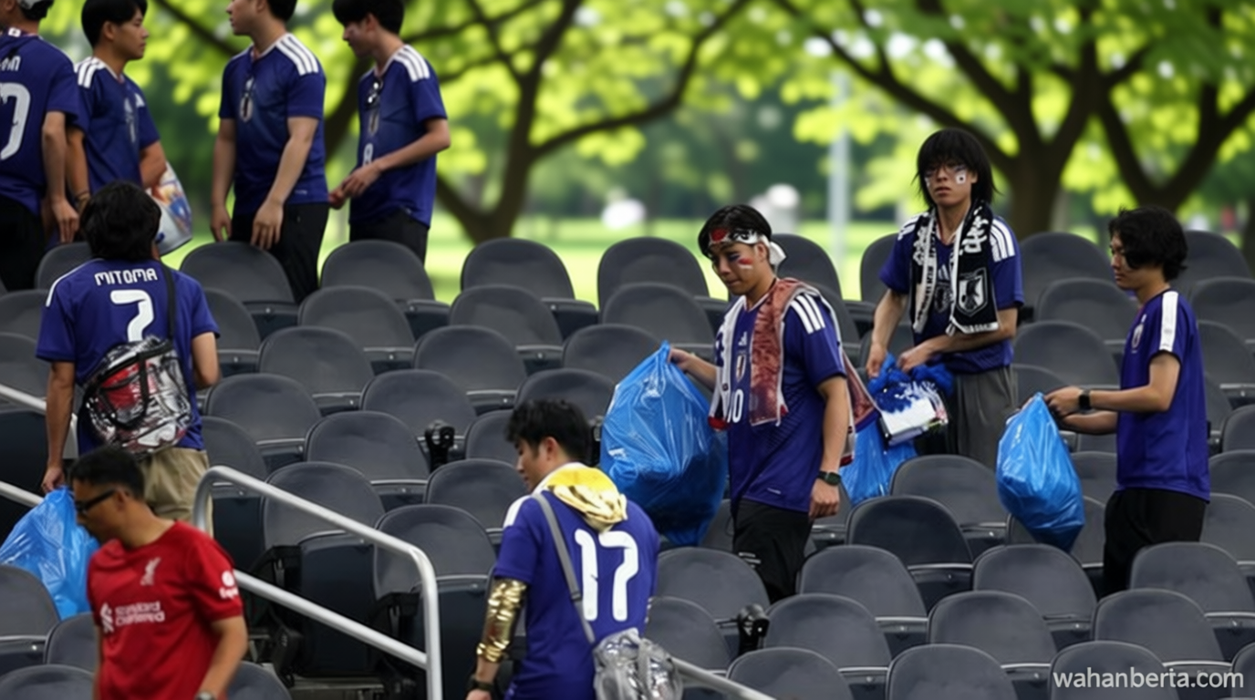 Main Agenda: Saat Suporter Jepang Bersih-bersih Stadion Piala Dunia Malah Tuai Kritikan