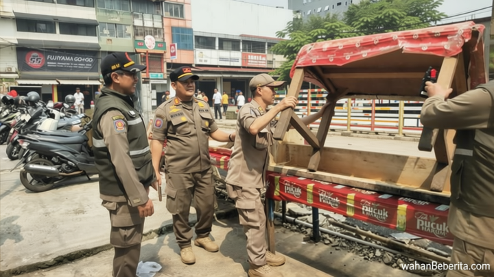 Satpol PP Jaksel Tertibkan 9 PKM di Blok M – 5 Gerobak Diangkut