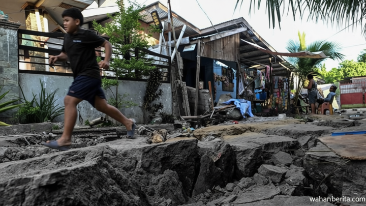 Dampak Gempa Dahsyat di Filipina Selatan – Retakan Membelah Jalan Permukiman