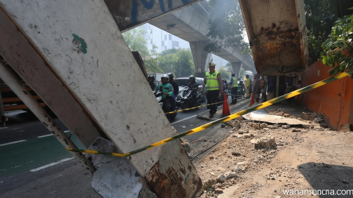 Penampakan JPO Tendean Jaksel Nyaris Roboh Ditabrak Truk
