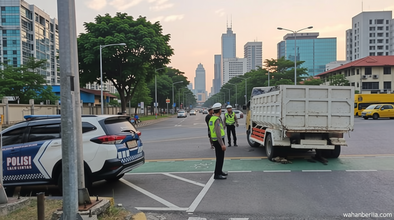 Hati-hati Ada Truk Pecah Ban di Lampu Merah Tomang Jakbar